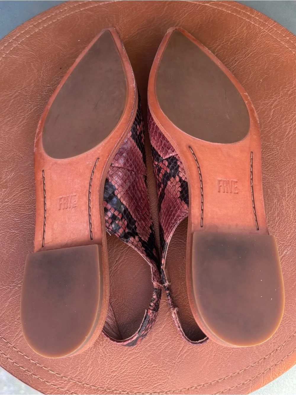 Frye Slingback Leather Snakeprint Flats Like New
